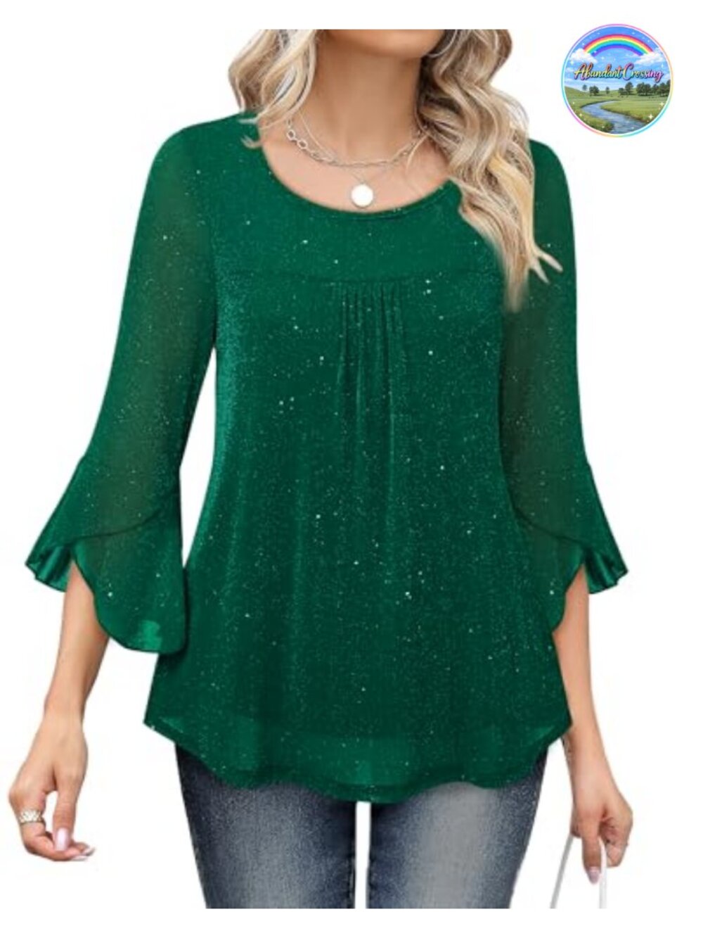 Elegant Ruffle 3/4 Sleeve Tunic Blouse Sheer Mesh Formal Party Top